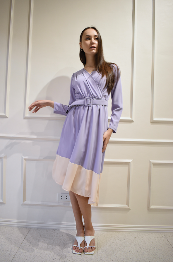 ELEA Asymmetrical Belted Dress (LILAC)