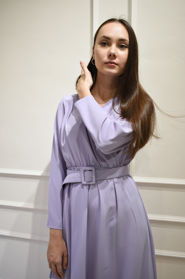 ELEA Asymmetrical Belted Dress (LILAC)