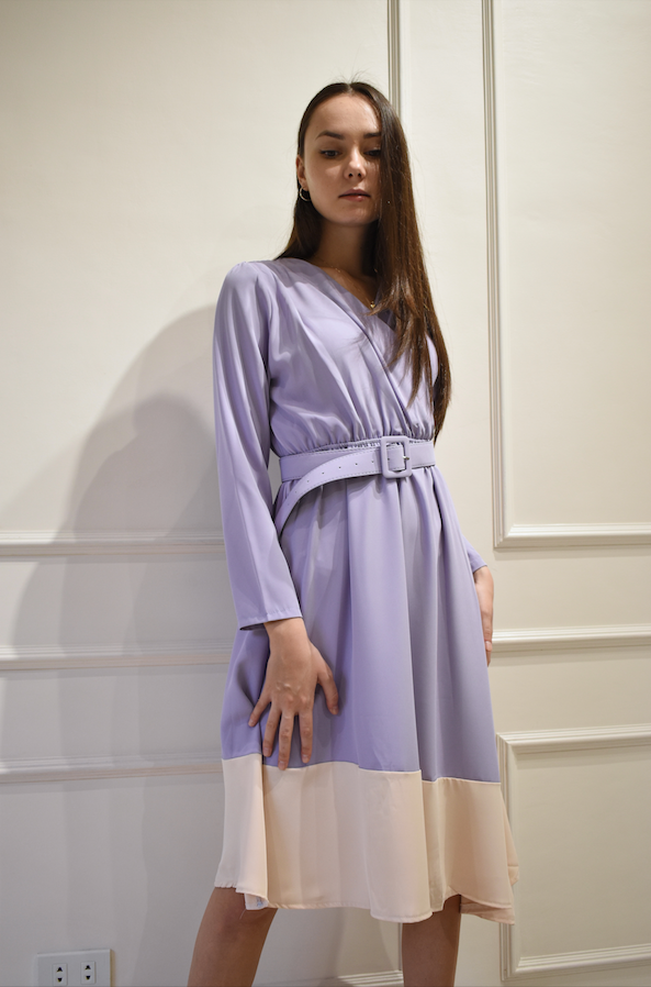 ELEA Asymmetrical Belted Dress (LILAC)